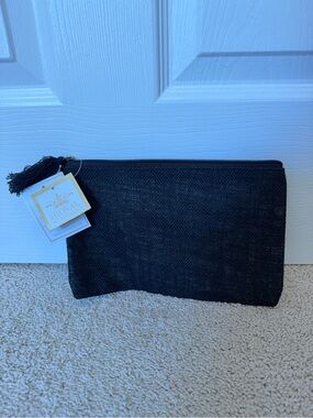 The Royal Standard Black Burlap Jute Cosmetic Travel Pouch Tassel Bag NWT